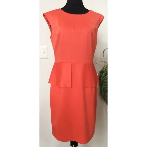 open lace back dress Womens Peplum Pencil Dress  Modest Structured Work Dress with Elbow Sleeves Navy / L at SexyModest